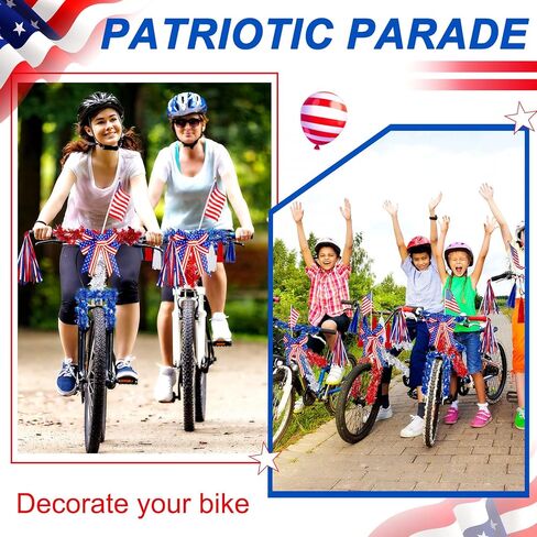 Chunyin 9 قطع ديكور الدراجة الوطنية مجموعة الرابع من يوليو دراجة الشريط غاسل سكوتر القماش شرابة القوس الوطني الأعلام الأمريكية بهرج إكليل لعيد الاستقلال الأطفال دراجة موكب حزب صالح in Kuwait