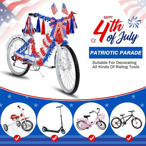 Chunyin 9 قطع ديكور الدراجة الوطنية مجموعة الرابع من يوليو دراجة الشريط غاسل سكوتر القماش شرابة القوس الوطني الأعلام الأمريكية بهرج إكليل لعيد الاستقلال الأطفال دراجة موكب حزب صالح in Kuwait