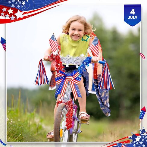 Chunyin 9 قطع ديكور الدراجة الوطنية مجموعة الرابع من يوليو دراجة الشريط غاسل سكوتر القماش شرابة القوس الوطني الأعلام الأمريكية بهرج إكليل لعيد الاستقلال الأطفال دراجة موكب حزب صالح in Kuwait