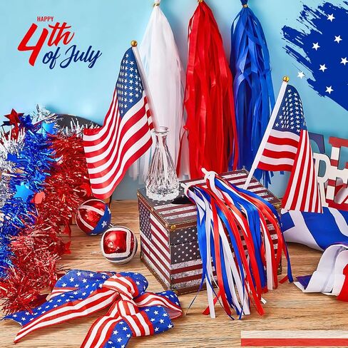 Chunyin 9 قطع ديكور الدراجة الوطنية مجموعة الرابع من يوليو دراجة الشريط غاسل سكوتر القماش شرابة القوس الوطني الأعلام الأمريكية بهرج إكليل لعيد الاستقلال الأطفال دراجة موكب حزب صالح in Kuwait