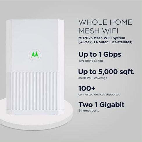 Motorola MH7023 | WiFi Mesh System (3-Pack) | Replaces Router + Extender | Easy Setup, Network Protection, Parental Controls | AC2200 WiFi Speed | up to 5000 sq ft in Saudi Arabia