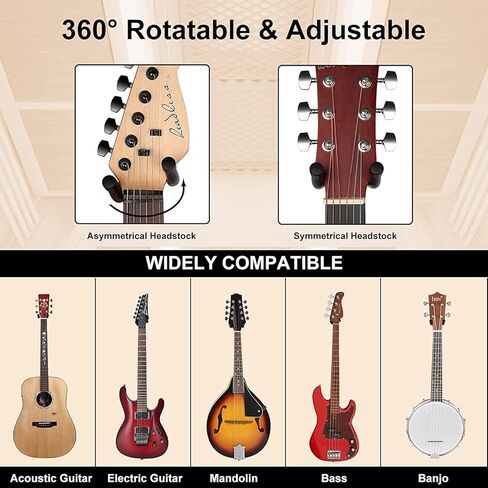 ebxya الغيتار جدار جبل 3 حزمة، الغيتار جدار الشماعات حامل الغيتار الخشب الصلب على شكل حرف u الغيتار هوك، قابل للتعديل الغيتار الكهربائي جدار جبل الغيتار الصوتية جدار المعلق لباس بانجو مندولين in Kuwait