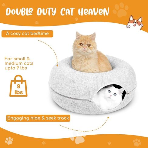 Pawsome Pursuit Cat Tunnels - Peekaboo Cat Cave Donut, Scratch-Resistant Bed Cave for Medium to Large Cats, Ideal Cat Tunnel Bed for Indoor Cats up to 30 lbs in Saudi Arabia