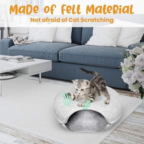 Pawsome Pursuit Cat Tunnels - Peekaboo Cat Cave Donut, Scratch-Resistant Bed Cave for Medium to Large Cats, Ideal Cat Tunnel Bed for Indoor Cats up to 30 lbs in Saudi Arabia