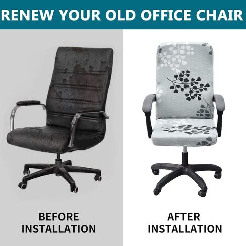 KRFOONN Office Chair Covers Stretch Computer Chair Slipcover Printed Removable Boss Chair Seat Cushion Protectors with Zipper for Armrest Chair Universal Rotating Chair (L, 04) in Kuwait