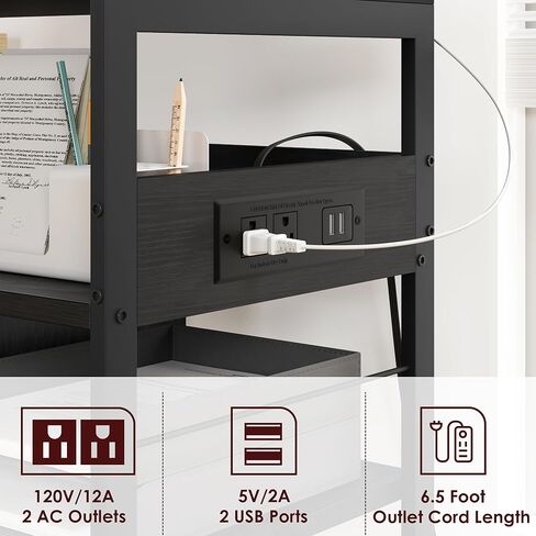 GAOMON Printer Stand, Large Printer Table with Power Outlets and USB Ports, Mobile Printer Stand, 4 Tier Rolling Printer Cart with Wheels for Desktop CPU, Home Office Living Room, Rustic Black in Saudi Arabia