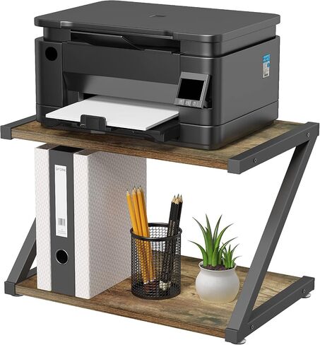 Rustic Wood Desktop Printer Stand- Home Printer Stands Table Top, 2 Tier Vintage Printer Table Desk Space Organizer for Office Fax Machine, Scanner, Files, Books with Adjustable Anti-Skid Feet in Saudi Arabia