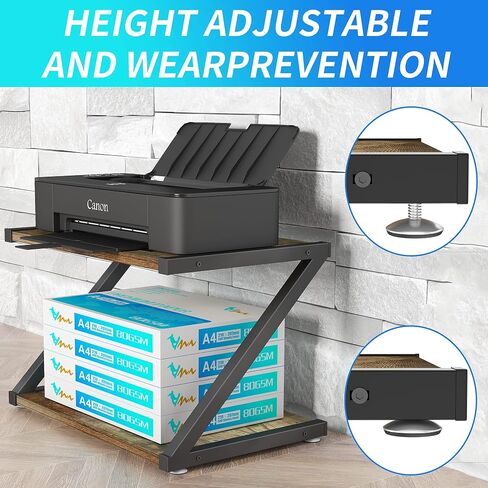 Rustic Wood Desktop Printer Stand- Home Printer Stands Table Top, 2 Tier Vintage Printer Table Desk Space Organizer for Office Fax Machine, Scanner, Files, Books with Adjustable Anti-Skid Feet in Saudi Arabia