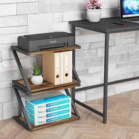Rustic Wood Desktop Printer Stand- Home Printer Stands Table Top, 2 Tier Vintage Printer Table Desk Space Organizer for Office Fax Machine, Scanner, Files, Books with Adjustable Anti-Skid Feet in Saudi Arabia
