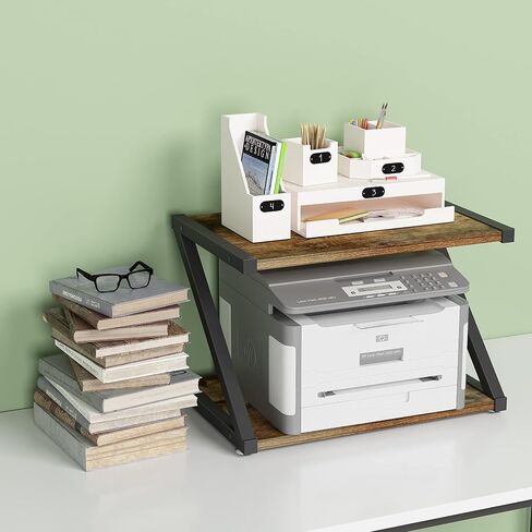 Rustic Wood Desktop Printer Stand- Home Printer Stands Table Top, 2 Tier Vintage Printer Table Desk Space Organizer for Office Fax Machine, Scanner, Files, Books with Adjustable Anti-Skid Feet in Saudi Arabia
