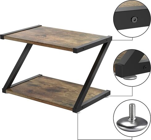 Rustic Wood Desktop Printer Stand- Home Printer Stands Table Top, 2 Tier Vintage Printer Table Desk Space Organizer for Office Fax Machine, Scanner, Files, Books with Adjustable Anti-Skid Feet in Saudi Arabia