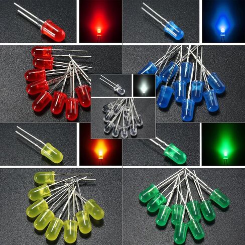 California JOS 50 PCS Colorful 5mm LED Light Diodes, LED Circuit Assorted Kit for Science Project Experiment (10pieces/Color) in Saudi Arabia