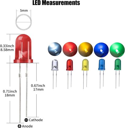 California JOS 50 PCS Colorful 5mm LED Light Diodes, LED Circuit Assorted Kit for Science Project Experiment (10pieces/Color) in Saudi Arabia