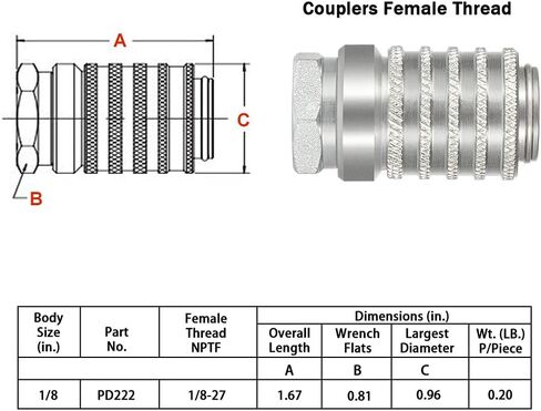 PD222 Test Port and Diagnostic Equipment Quick Couplings (SAE J1502 / ISO 15171-1), Push to Connect - PD Series Couplers,1/8" Body Size, 1/8"-27 NPTF Thread Size, 1.67" Length… in Saudi Arabia