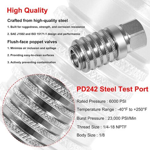 PD222 Test Port and Diagnostic Equipment Quick Couplings (SAE J1502 / ISO 15171-1), Push to Connect - PD Series Couplers,1/8" Body Size, 1/8"-27 NPTF Thread Size, 1.67" Length… in Saudi Arabia