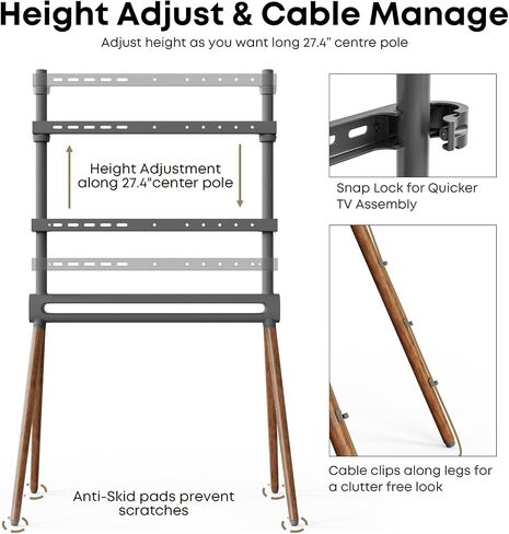 PUTORSEN Artistic Easel TV Floor Stand for 49 to 70 inch LED LCD Screens, Studio TV Display Stand with VESA 200x200 to 600x400mm and Max Load 100 Lbs, Adjustable TV Mount with 4 Legs, Color Grey in Saudi Arabia