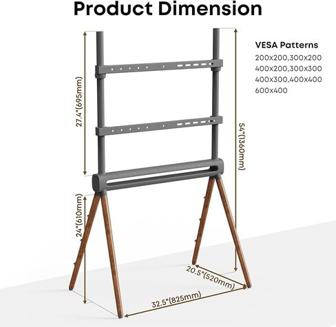 PUTORSEN Artistic Easel TV Floor Stand for 49 to 70 inch LED LCD Screens, Studio TV Display Stand with VESA 200x200 to 600x400mm and Max Load 100 Lbs, Adjustable TV Mount with 4 Legs, Color Grey in Saudi Arabia