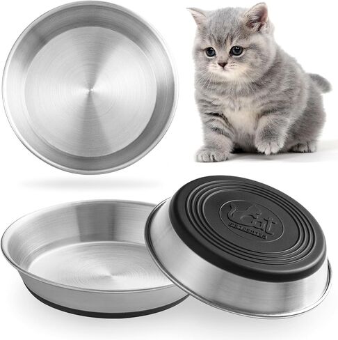Stainless Steel Cat Bowls,Whisker Friendly Shallow Cat Dishes for Food and Water,Non-Slip Silicone Bottom,Heavy Duty,Replacement Kitten Metal Plate for Elevated Stands,3 Pack in Saudi Arabia