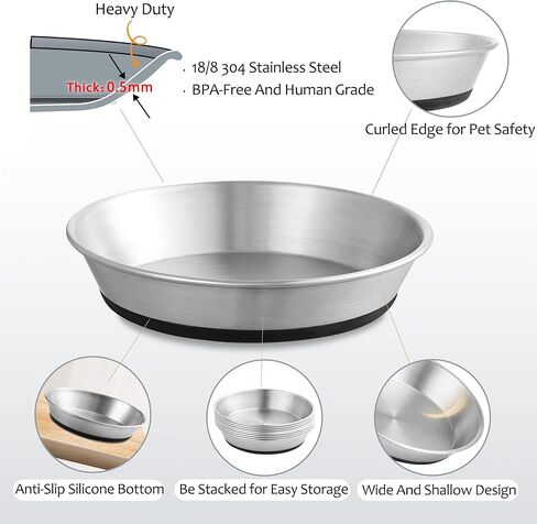 Stainless Steel Cat Bowls,Whisker Friendly Shallow Cat Dishes for Food and Water,Non-Slip Silicone Bottom,Heavy Duty,Replacement Kitten Metal Plate for Elevated Stands,3 Pack in Saudi Arabia