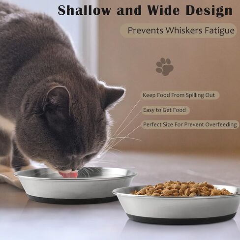 Stainless Steel Cat Bowls,Whisker Friendly Shallow Cat Dishes for Food and Water,Non-Slip Silicone Bottom,Heavy Duty,Replacement Kitten Metal Plate for Elevated Stands,3 Pack in Saudi Arabia