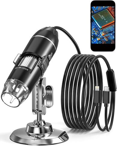 مجهر رقمي USB، مجهر رقمي محمول بتكبير GinoCaco 50X-1000X متوافق مع أجهزة iOS وAndroid، حامل قابل للتعديل، 8 مصابيح LED، كاميرا مجهر محمولة للبالغين والأطفال in Saudi Arabia