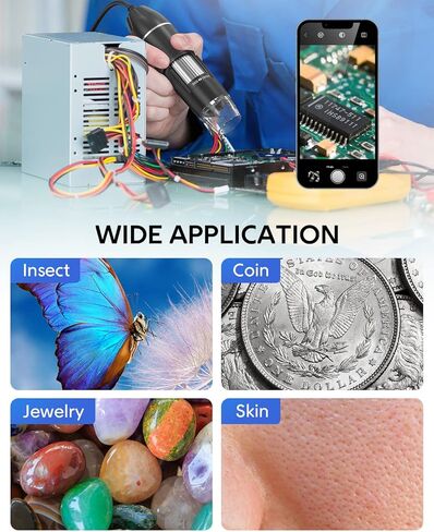 مجهر رقمي USB، مجهر رقمي محمول بتكبير GinoCaco 50X-1000X متوافق مع أجهزة iOS وAndroid، حامل قابل للتعديل، 8 مصابيح LED، كاميرا مجهر محمولة للبالغين والأطفال in Saudi Arabia