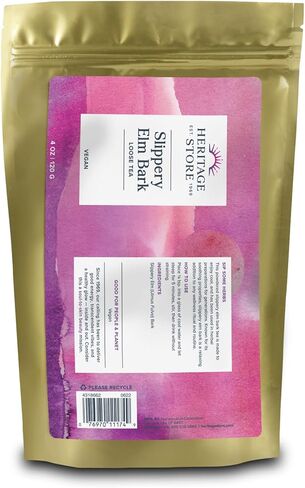 Heritage Store Slippery Elm Bark Tea, Soothing Loose Tea Helps Ease Digestion, Relaxes & Calms the Throat, With Pure Slippery Elm Powder from the Inner Bark, Vegan, No Additives or Fillers, 4oz in Kuwait