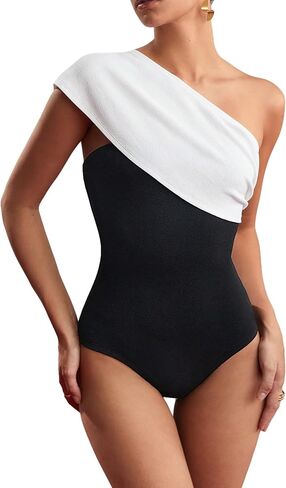 Floerns Women's One Shoulder Colorblock Ruched Sleeveless Bodysuit Jumpsuit in Saudi Arabia
