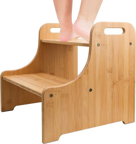 Purbambo Bamboo Step Stool for Toddlers, Kids Stepping Stool with Handles for Potty Training, Bathroom Sink, Kitchen Counter, Bedroom in Saudi Arabia