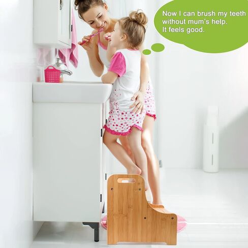 Purbambo Bamboo Step Stool for Toddlers, Kids Stepping Stool with Handles for Potty Training, Bathroom Sink, Kitchen Counter, Bedroom in Saudi Arabia