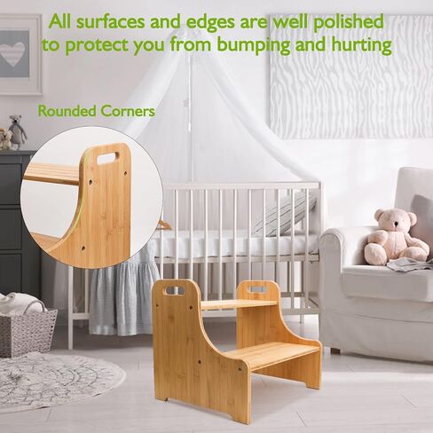 Purbambo Bamboo Step Stool for Toddlers, Kids Stepping Stool with Handles for Potty Training, Bathroom Sink, Kitchen Counter, Bedroom in Saudi Arabia