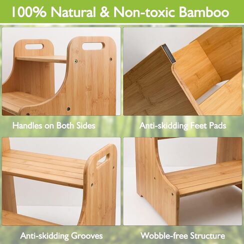Purbambo Bamboo Step Stool for Toddlers, Kids Stepping Stool with Handles for Potty Training, Bathroom Sink, Kitchen Counter, Bedroom in Saudi Arabia
