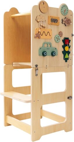 bedmoimo Kids Kitchen Step Stool للأطفال مع السكك الحديدية الآمنة، البناء الخشب الصلب طفل التعلم برج البراز، مونتيسوري الأطفال الصغار مطبخ البراز in Kuwait