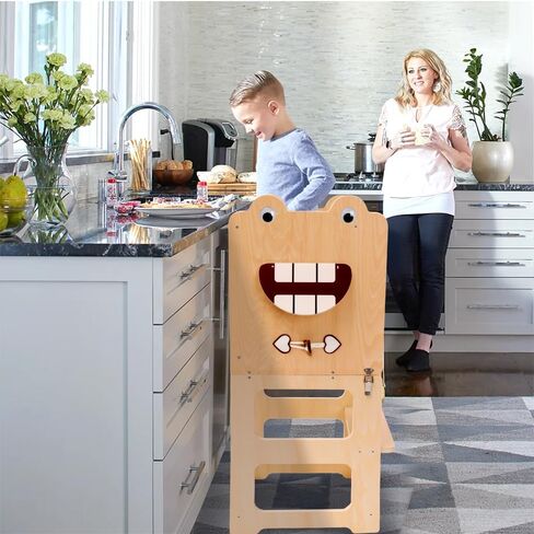 bedmoimo Kids Kitchen Step Stool للأطفال مع السكك الحديدية الآمنة، البناء الخشب الصلب طفل التعلم برج البراز، مونتيسوري الأطفال الصغار مطبخ البراز in Kuwait