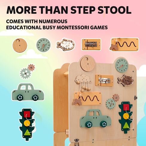 bedmoimo Kids Kitchen Step Stool للأطفال مع السكك الحديدية الآمنة، البناء الخشب الصلب طفل التعلم برج البراز، مونتيسوري الأطفال الصغار مطبخ البراز in Kuwait