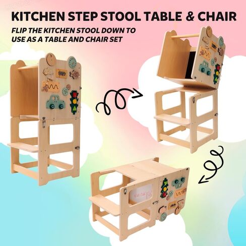 bedmoimo Kids Kitchen Step Stool للأطفال مع السكك الحديدية الآمنة، البناء الخشب الصلب طفل التعلم برج البراز، مونتيسوري الأطفال الصغار مطبخ البراز in Kuwait