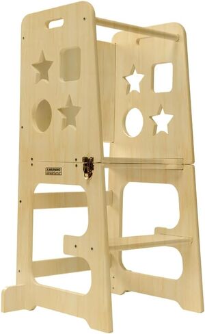 bedmoimo Kids Kitchen Step Stool للأطفال مع حاجز أمان، بناء من الخشب الصلب، برج مقعد تعلم الأطفال الصغار، مقعد مطبخ للأطفال الصغار من مونتيسوري، طبيعي in Kuwait