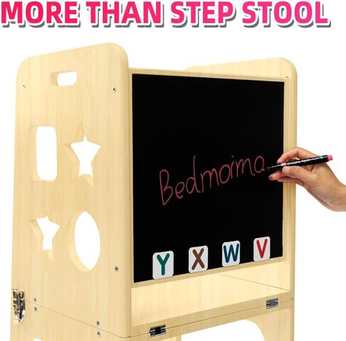 bedmoimo Kids Kitchen Step Stool للأطفال مع حاجز أمان، بناء من الخشب الصلب، برج مقعد تعلم الأطفال الصغار، مقعد مطبخ للأطفال الصغار من مونتيسوري، طبيعي in Kuwait