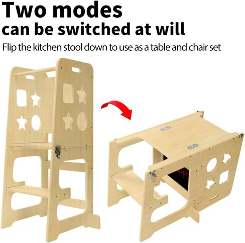 bedmoimo Kids Kitchen Step Stool للأطفال مع حاجز أمان، بناء من الخشب الصلب، برج مقعد تعلم الأطفال الصغار، مقعد مطبخ للأطفال الصغار من مونتيسوري، طبيعي in Kuwait