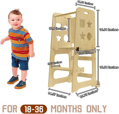 bedmoimo Kids Kitchen Step Stool للأطفال مع حاجز أمان، بناء من الخشب الصلب، برج مقعد تعلم الأطفال الصغار، مقعد مطبخ للأطفال الصغار من مونتيسوري، طبيعي in Kuwait