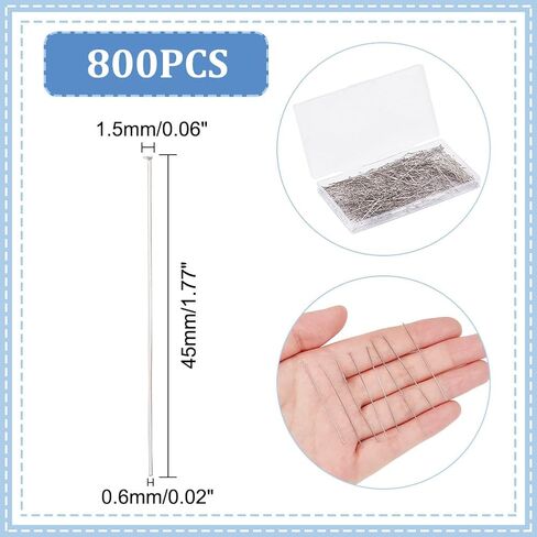 UNICRAFTALE About 800pcs Stainless Steel Flat Head Pins 45mm Straight Head Pin Metal Eye Pins Findings End Headpins Findings for DIY Craft Jewelry Making in Saudi Arabia