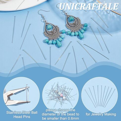 UNICRAFTALE About 800pcs Stainless Steel Flat Head Pins 45mm Straight Head Pin Metal Eye Pins Findings End Headpins Findings for DIY Craft Jewelry Making in Saudi Arabia