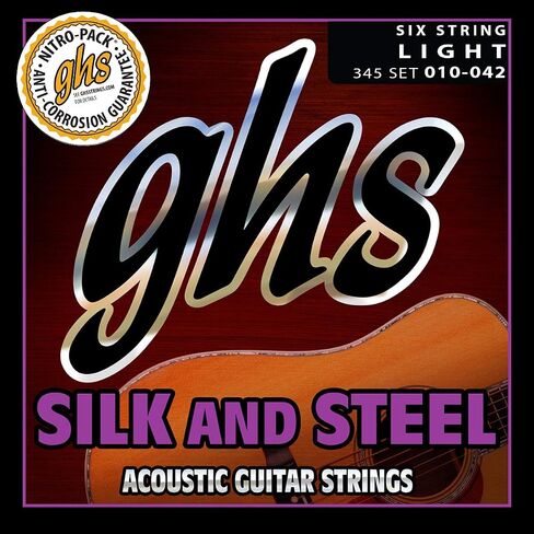 GHS Strings 345 Silk And Steel, Silver-Plated Copper Acoustic Guitar Strings, Light (.010-.042) in Saudi Arabia