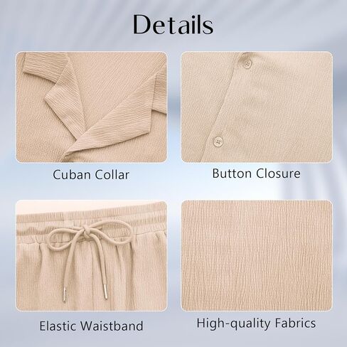 طقم قمصان وشورتات رجالية مكونة من قطعتين بأكمام قصيرة وأزرار سفلية، قميص كوبي صيفي للشاطئ in Kuwait