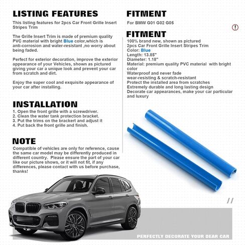 خطوط شبكية أمامية من Xotic Tech، حواف شبكية أمامية في المنتصف متوافقة مع BMW X3 X4 X5 F25 G01 G02 G05 (أزرق) in Kuwait