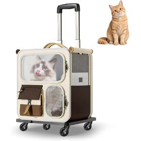 Cat Carrier with Wheels,Foldable Rolling Pets Carrier on Wheel Outdoor Large Cat Carrier Cart Airline Approved for Cats or Small Dogs Travel,Hiking,Camping in Kuwait