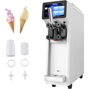 Commercial Ice Cream Maker Machine 1000W 2.7 to 4 Gal/H Single Flavor Soft Serve Ice Cream Machine Pre-cooling Auto Clean LCD Touch Screen Soft Serve Maker for Snack Bar Restaurants in Saudi Arabia