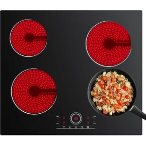 4 Burner Electric Cooktop, CDV 24 Inch, Built-in Electric Stove Top, 220-240v Radiant Cooktop with Child Lock, Touch Control, Residual Heat Indicator, Overheat Protection, Hard Wire (No Plug) in Saudi Arabia