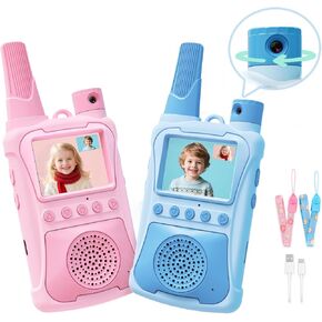 أجهزة اتصال لاسلكية للفيديو للأطفال، عبوتان مع كاميرا 180 درجة وألعاب وشاشة عالية الدقة، أجهزة اتصال لاسلكية طويلة المدى قابلة لإعادة الشحن، ألعاب داخلية وخارجية للأطفال الصغار، هدايا عيد ميلاد للفتيات والأولاد من سن 3 إلى 12 عامًا in Kuwait