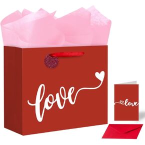 TOTEUSVIA 13" Large Valentine Gift Bag with Handle Tissue Paper and Greeting Card for Him Her(Love) in Saudi Arabia
